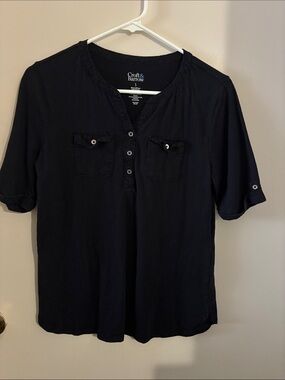 croft & barrow Black Short-Sleeve Henley with Chest Pockets